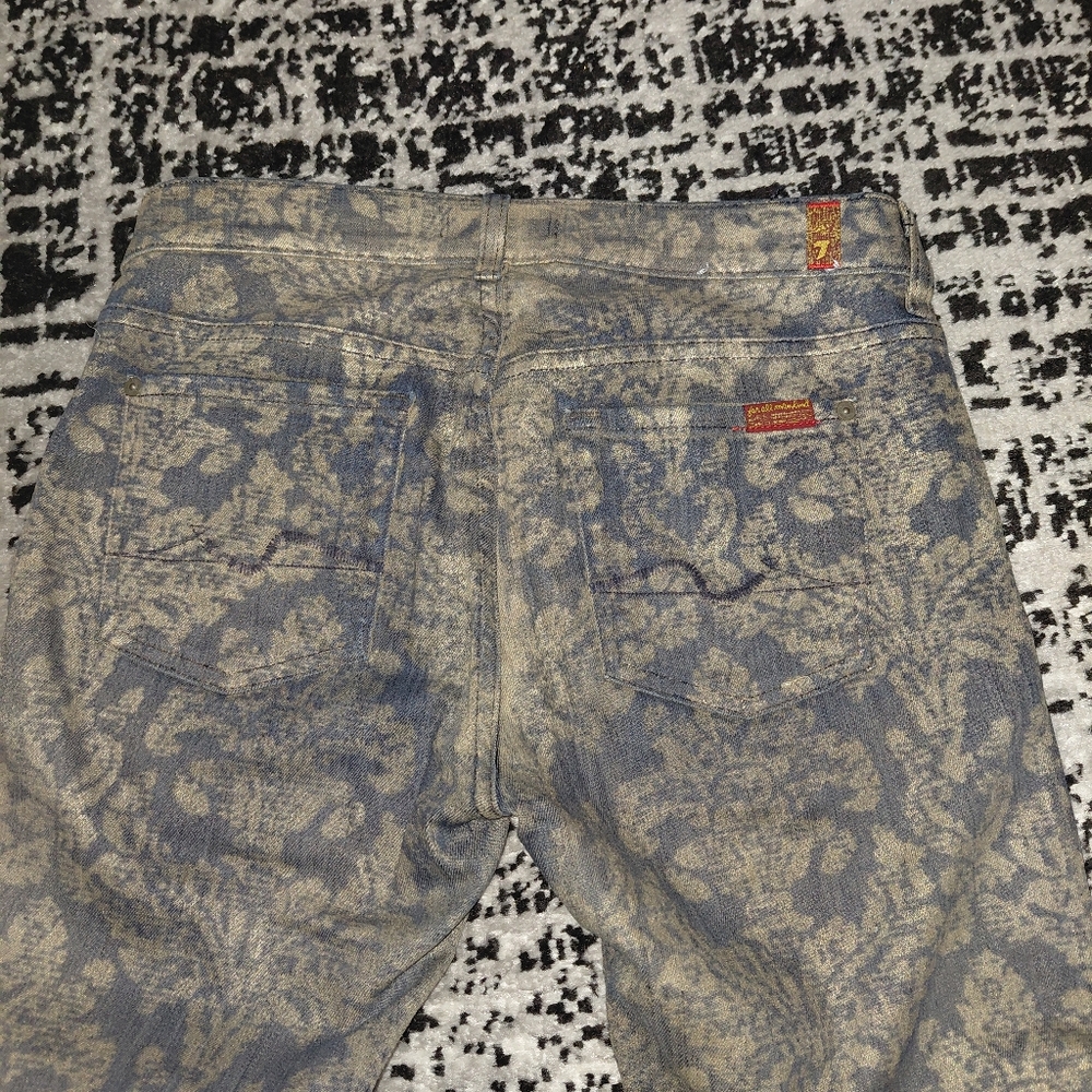 7 For All Mankind Size 29 Floral Metallic Brocade Textured Denim Jeans - Picture 14 of 16
